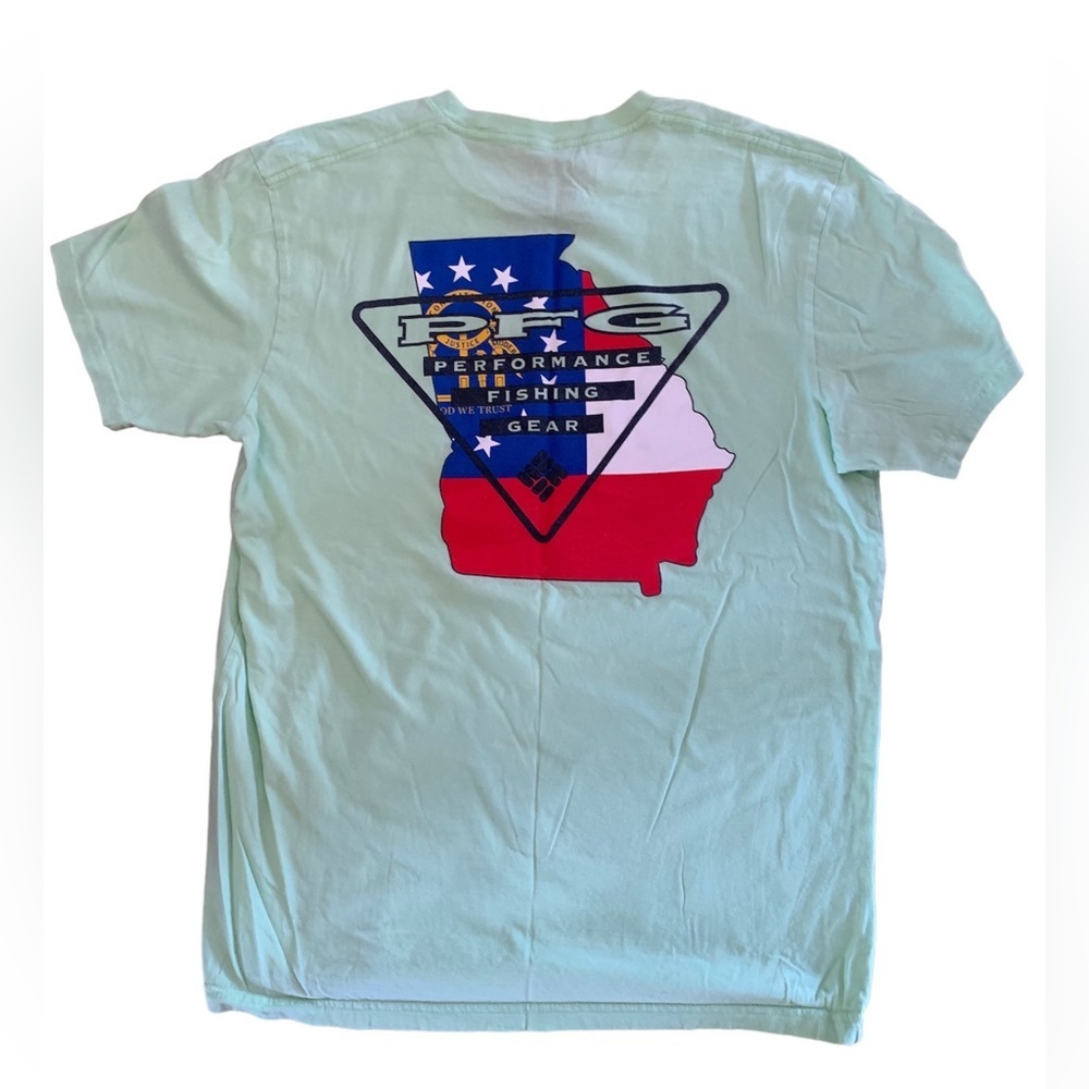 Columbia PFG Georgia Logo Flag Light GreenT-Shirt Fishing Cotton Men’s Large